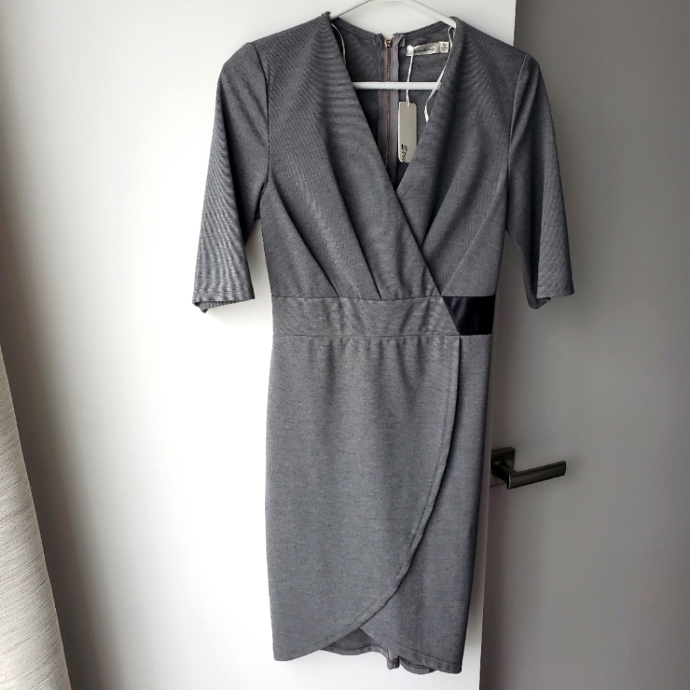 Grey and black dress w/ faux leather details